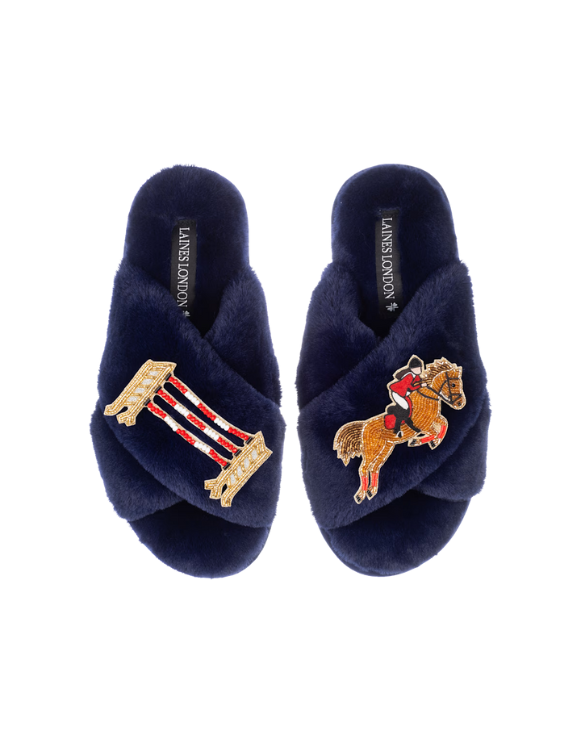 Classic Laines Slippers With Show Jump Horse Brooches