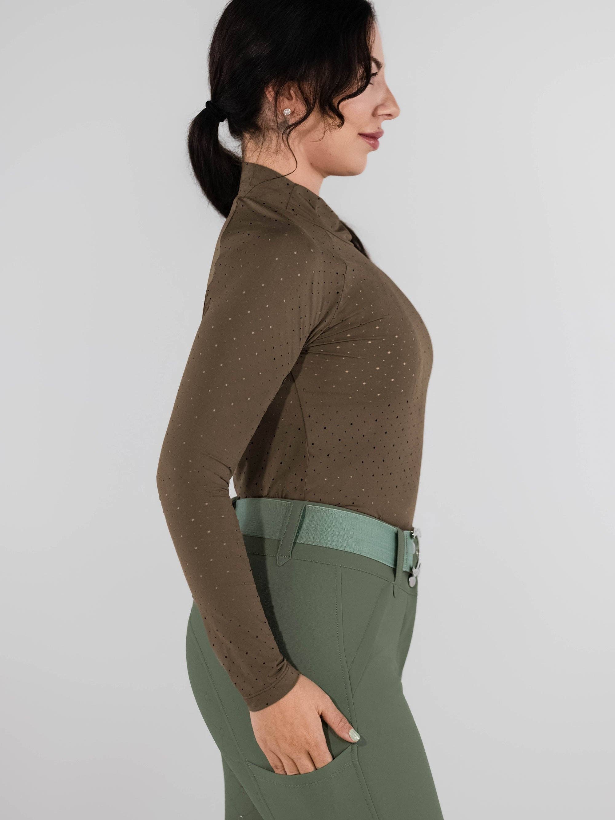 Dapplebay Aircut Mock Neck LS Top-Chestnut: Chestnut / L