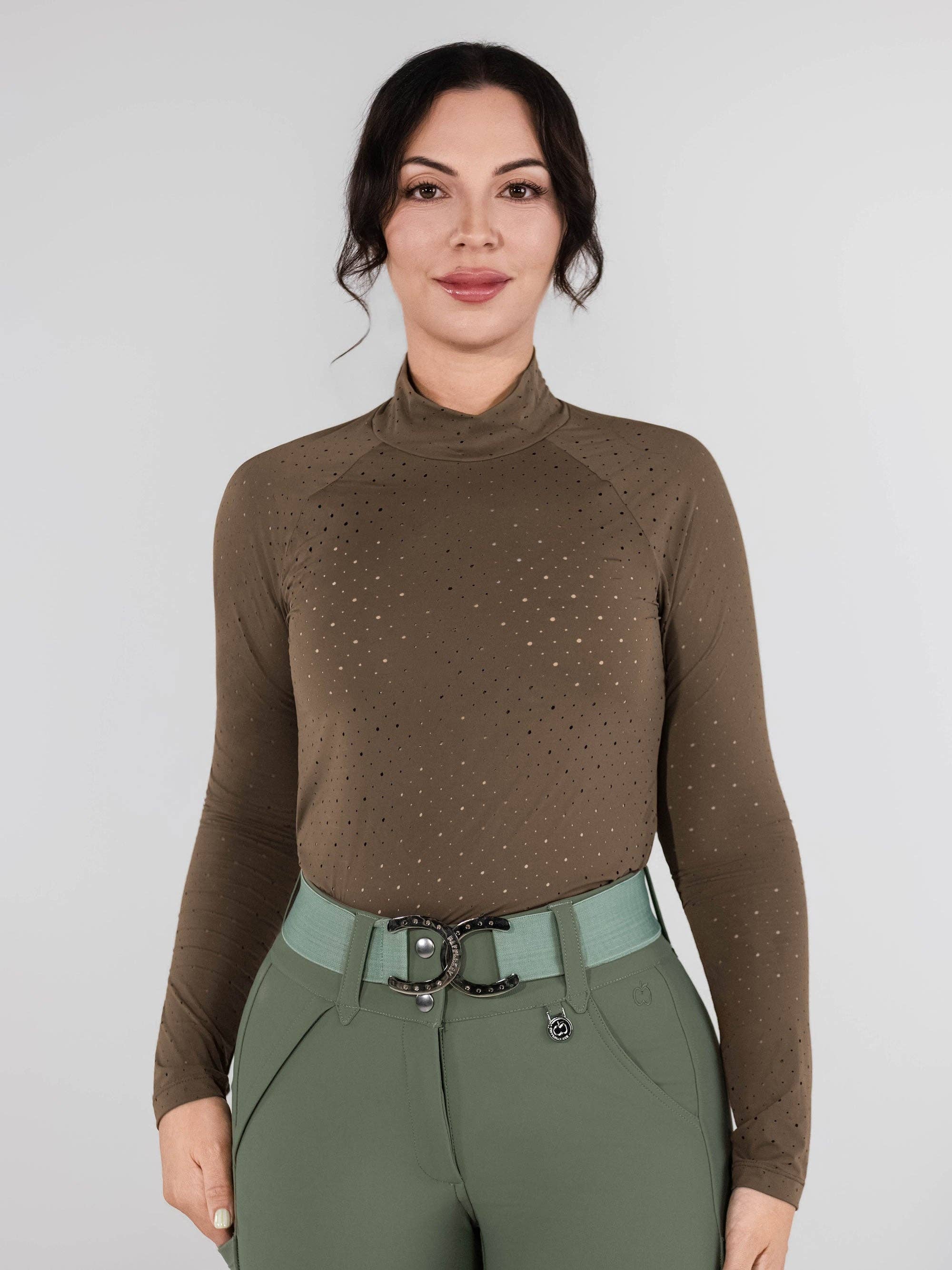 Dapplebay Aircut Mock Neck LS Top-Chestnut: Chestnut / M