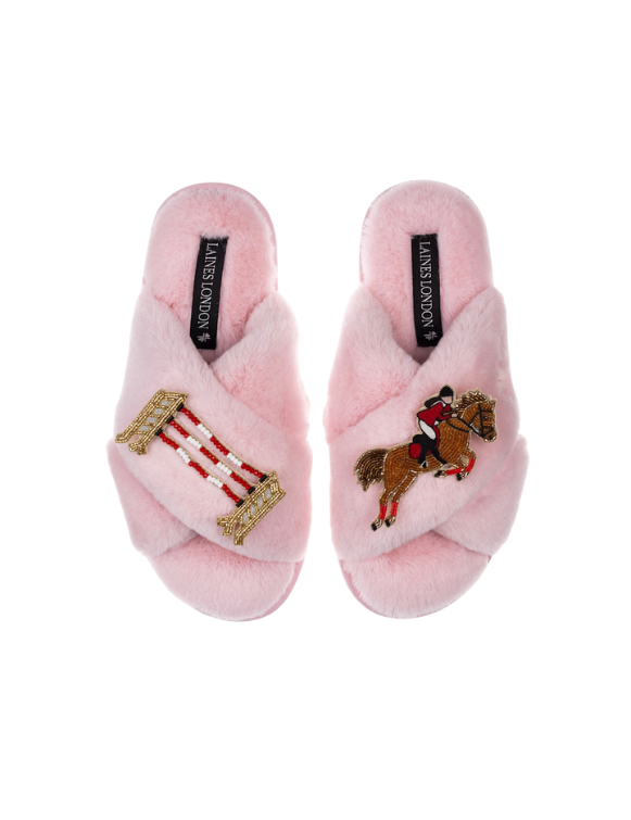 Classic Laines Slippers With Show Jump Horse Brooches