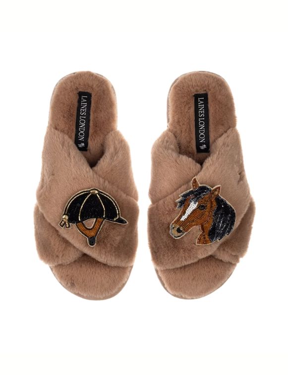 Classic Laines Slippers with Riding Hat & Horse Brooches