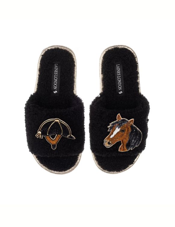 Classic Laines Slippers with Riding Hat & Horse Brooches
