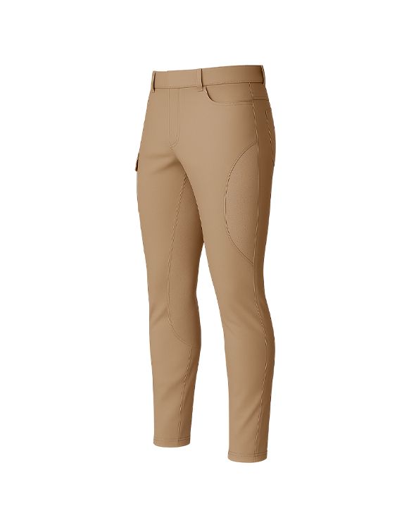 A pair of brown riding pants with a full-seat grip, designed for equestrian activities.